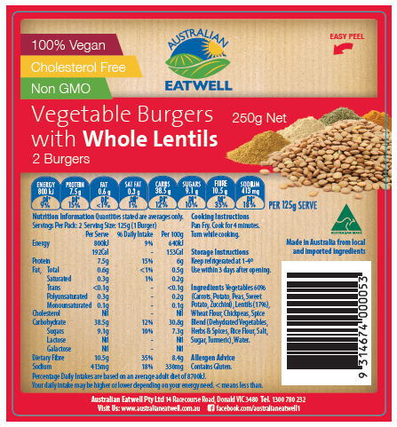 Eatwell Canola Oil free Vegetable Patties - OMS friendly